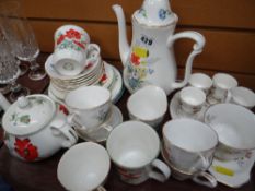 Tray of various patterned teaware