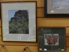 Framed oil on board by G ROBERTS - hummingbird together with a framed oil on board of a still life