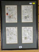 Four framed double sided coloured plates of the Diocese of St David's, Deanery of Gloucester,