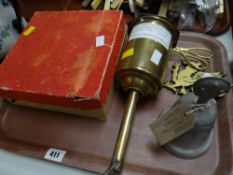 An antique salter brass rotating bottle spit jack, 1945 fund raising bell