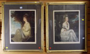 Two gilt framed coloured etchings of seated Regency females, signed T HAMILTON CRAWFORD