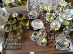 Tray of metalware including EPNS teaset, tankard etc