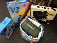 A boxed footspa whirl, fitness power suit & a bagboy holdall etc