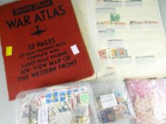 Vintage stamp album together with a parcel of loose stamps & The Daily Mail War Atlas