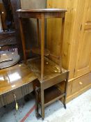 Small mahogany & inlaid oval occasional table together with a vintage oak tea trolley