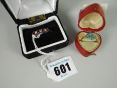 An antique turquoise ring & a diamond half hoop eternity ring, 5grms approx.