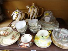 Tray of various patterned teaware including Davenport, Paragon, Aynsley, Colclough etc