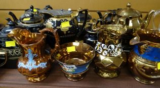 Tray of lustre jugs, teapots etc