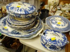 A parcel of vintage Staffordshire blue & white dinnerware