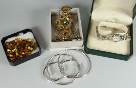 9ct gold signet ring, 9ct gold ladies dress ring, silver pendant, sterling silver brooch, costume