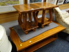 Handcrafted Malaysian teak large coffee table together with two lamp tables (matching previous
