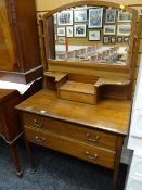 A neat mahogany & inlaid mirrored two-drawer dressing table