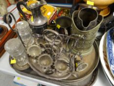 EPNS gallery tray & collection of various EPNS, bottle holder, egg cups, with stand etc