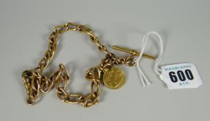 A 1902 Edward VII gold half sovereign (drilled) together with a yellow metal chain