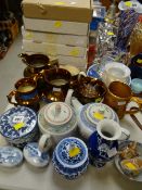 Lustre jugs, Chinese teapots, boxed collectors plates etc