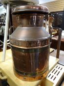 A good copper & brass banded United Dairies small churn, marked 'Trowbridge'