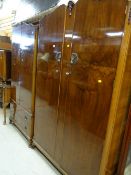 Good mid-twentieth century flame mahogany decorated bedroom suite comprising two-drawer wardrobe,