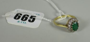 18ct gold emerald & diamond cluster ring, 4grms approx.