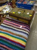 Small parcel of sewing related items, sewing box, cottons, crocheted shawl etc