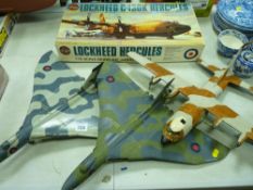 Airfix Lockheed C-130K Hercules model kit, boxed and unmade along with three part build models