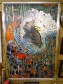 JOHN CHERRINGTON mixed media on board - psychedelic study of a man, unsigned