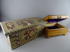 Vintage oak and brass decorative studded box and a lidded jewellery box