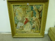 Large antique style tapestry in a gilt frame