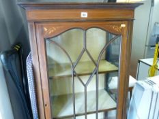 Mahogany inlaid single door china cabinet on splayed supports