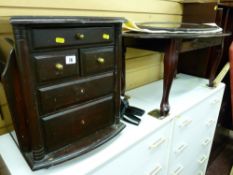 Magazine table with drawers, a high veneer coffee table and a mirror
