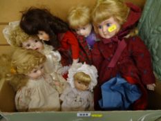 Six modern porcelain headed collectable dolls