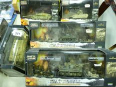 Forces of Valor five boxed tanks including a US M4A1 Sherman with soldiers and a German Tiger with