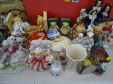 Two Staffs style figures, two pairs of bear bookends and other ornamental china etc