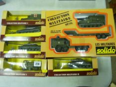 Solido boxed diecast military vehicles including an AMX 30 Pluton transporter, three AMX 30 tanks