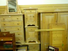 Fine lime washed pine modern bedroom suite comprising wardrobe, dressing table, chest of drawers,