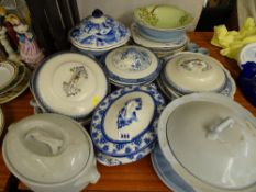 Mixed selection of predominantly blue and white dinnerware etc