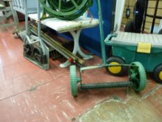 Long handled garden tools, folding trolley, kneeler, scarifier, hosereel