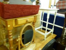 Parcel of furniture including white painted square topped occasional table, pine washstand,