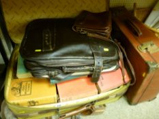 Two vintage cases with quantity of old books and a parcel of other vintage luggage