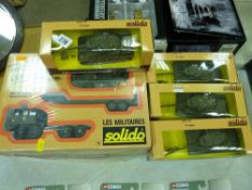 Solido boxed military diecast vehicles including three model tanks and a boxed transporter set