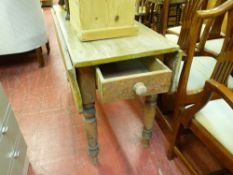 Antique pine kitchen table with single drawer
