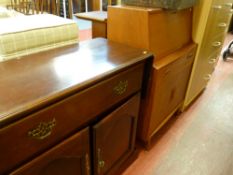 Mid Century teak bureau and a reproduction sideboard with end flaps