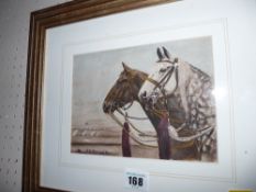 N B SIMMONDS mixed media - French military camp scene with horses, 14 x 19 cms