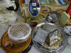 Gilt metal and onyx cheval style mirror on stand, selection of mixed vintage metalware etc