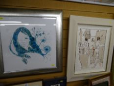 Modern canvas print of two young Mediterranean girls in a street setting and a 1960's type print -