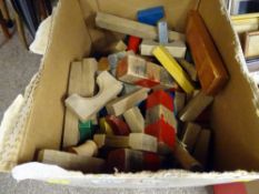 Box of vintage wooden building blocks etc