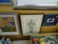 Framed Vanity Fair print of a uniformed gent, a still life oil on canvas by ROSE HILTON and a framed