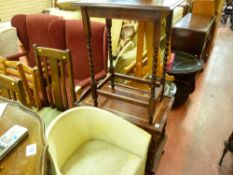 Cane type commode, polished tea trolley and a barley twist occasional table