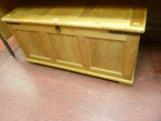 Good looking antique pine blanket chest with fielded panels