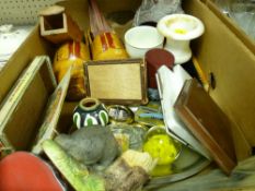 Box of mixed items, porcelain, glass paperweights etc