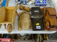 Vintage Mosley tie press with a quantity of other treen items etc